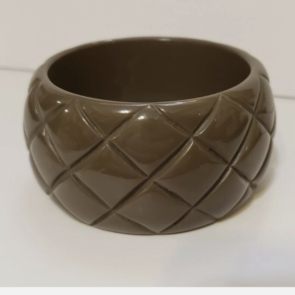 Chunky Quilted Brown Green Bracelet Bangle - Picture 4 of 7